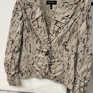 Escada Cream and Brown Blazer with Ruffled Texture